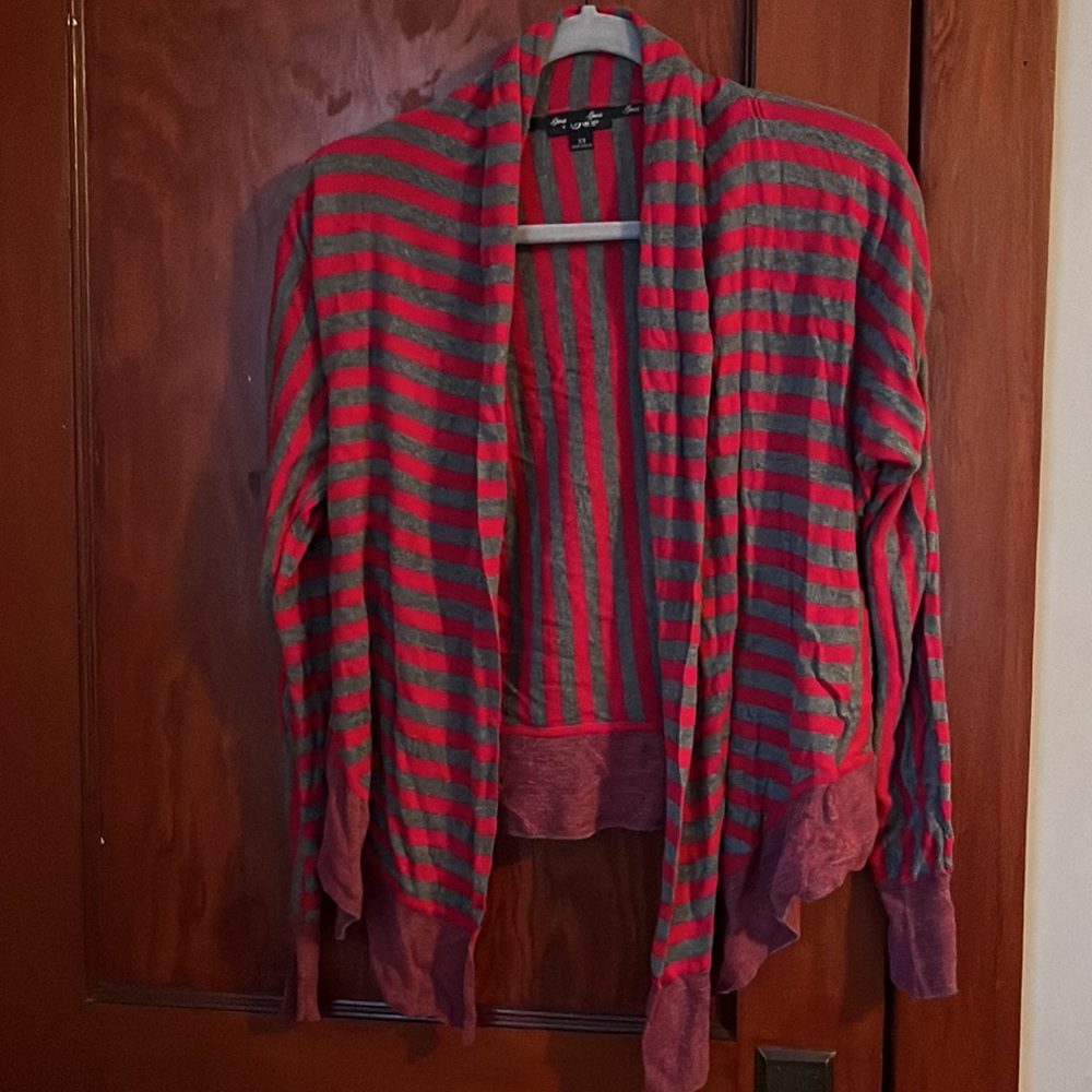 Extra small Guess red and gray striped cardigan